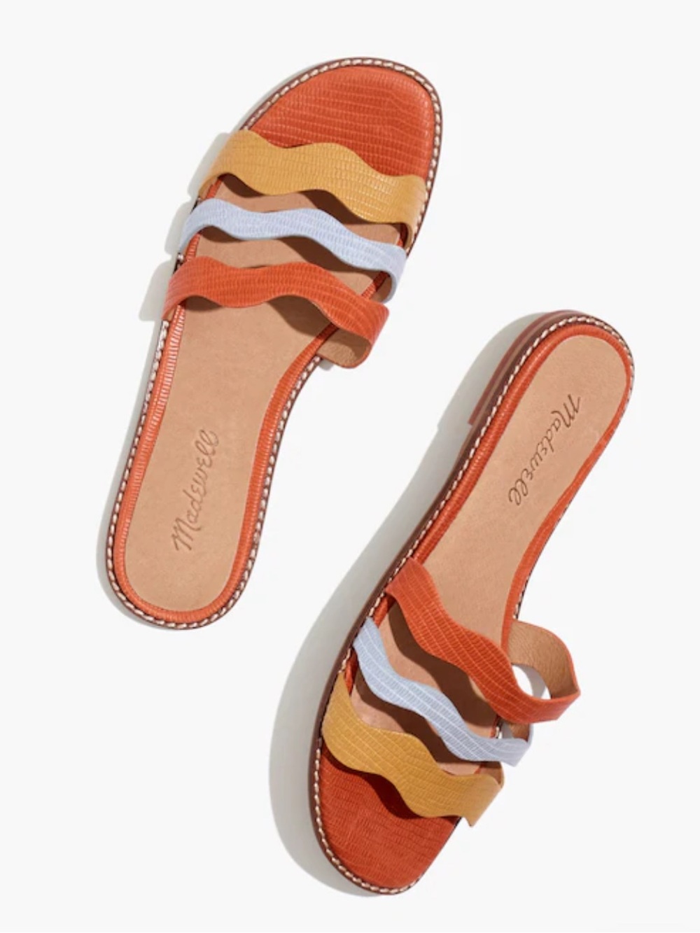 Madewell Women’s Wave Slide Sandal in Colorblock Lizard Embossed Leather Size 10